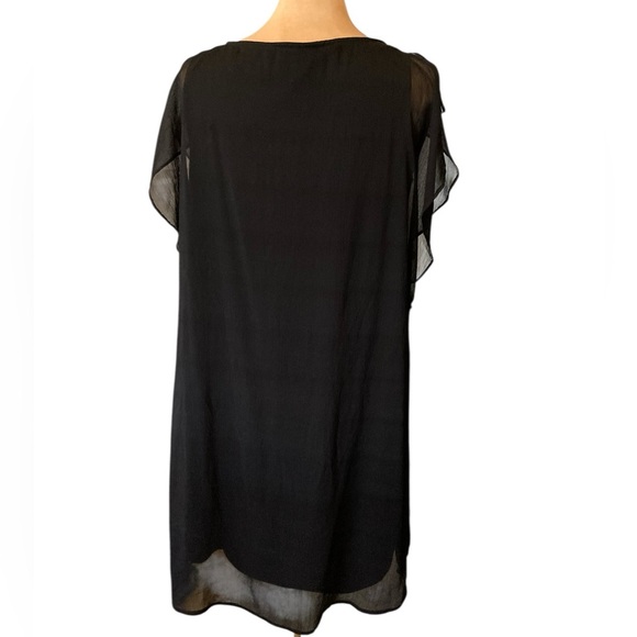 Merona Black Sheer Black Shift Midi Dress with Cap/Flutter Sleeves | Fully Lined - Picture 8 of 8